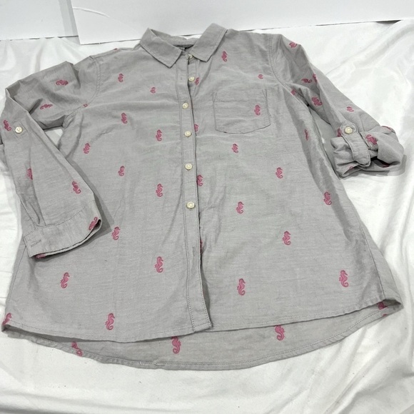Bass women's 100% cotton gray with pink embroidered sea horses size S - Picture 9 of 9